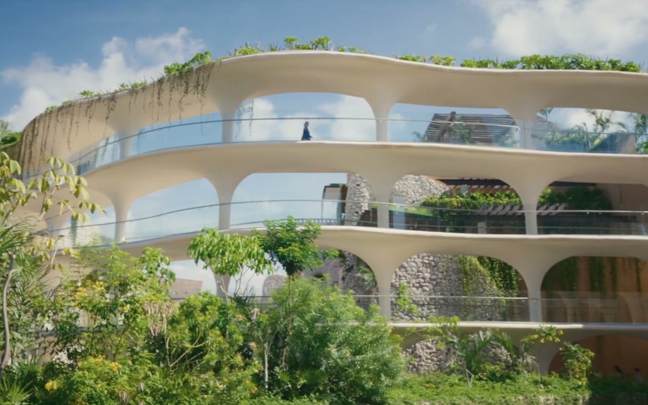 Resort exterior, a graded frame from the Vampire Teeth reel